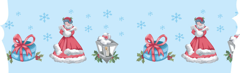 Christmas washi tape on white background. Vector illustration.