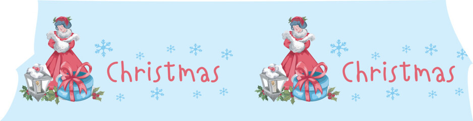 Christmas washi tape on white background. Vector illustration.