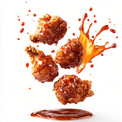 Photorealistic Korean Fried Chicken in Mid-Air