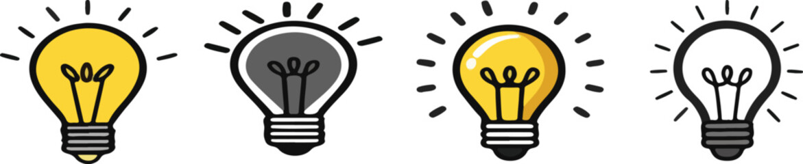 Print  Light bulb icon set. Idea icon. Lamp concept. Light bulb, isolated in modern outline, flat, and colored design. Vector illustration