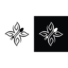 Healthy food logo design template. Organic food logo design vector. Fork, spoon, and leaves graphic symbol icon	
