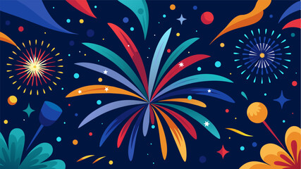 The night sky is illuminated with colorful fireworks celebrating the diversity and unity of the community.. Vector illustration