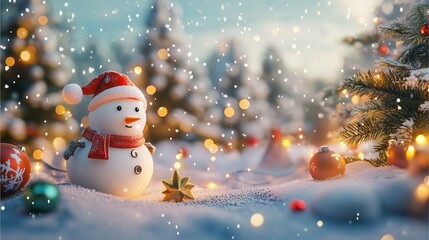 Obraz premium A whimsical snowman in a magical Snowland embracing the joy of winter wonderland celebrations and festivities.