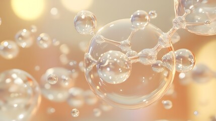 Abstract Molecular Structure with Shimmering Bubbles on a Warm Background