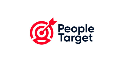 Target logo design. Arrow right on target with people design graphic symbol icon vector.