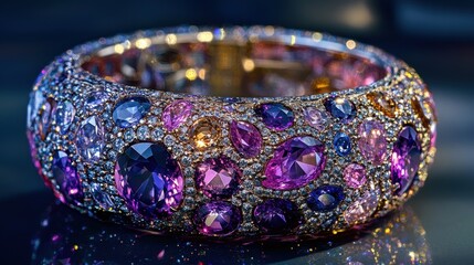 Colorful Gemstone Bangle with Intricate Design