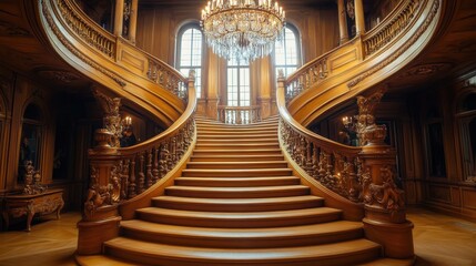 Obraz premium Elegant Grand Staircase in Luxurious Interior Setting