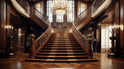 Obraz premium Elegant Grand Staircase in Luxurious Interior Design