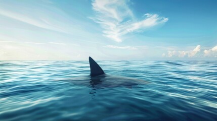 Fototapeta premium Shark Fin Breaking the Surface of the Ocean