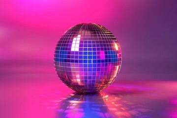 Shiny Disco Ball on Pink and Purple Gradient Background