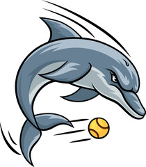 Dolphin animal mean tough softball sports team mascot hitting a softball ball