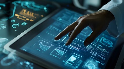 Medicine doctor hand working with modern computer interface . 