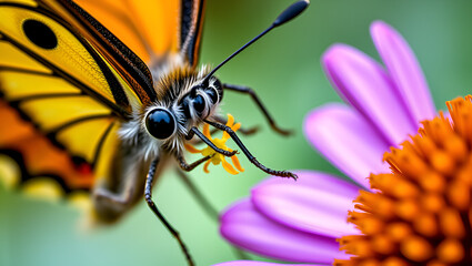 Close-up of a butterfly sucking nectar from a flower