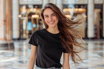 Fototapeta premium a woman with long brown hair is smiling