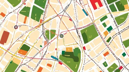 Fototapeta premium Colorful city map with streets, parks, and transportation lines.