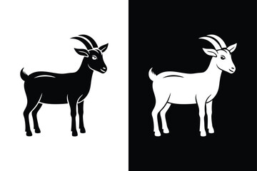 Farm Animal Silhouettes. Black Goat Vector Icon Illustrations