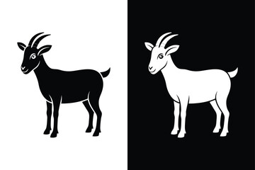 Minimalist Goat Silhouette Vector. Farm Animal Icons in Black