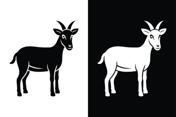 Black Goat Silhouette Icons. Elegant Vector Illustrations of Farm Animals