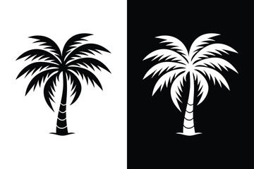 Fototapeta premium Black Palm Tree Icons. Silhouette Set of Coconut Trees in Vector Format