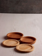 wood table mock up plate empty product business photo display circle kitchen podium object brown old