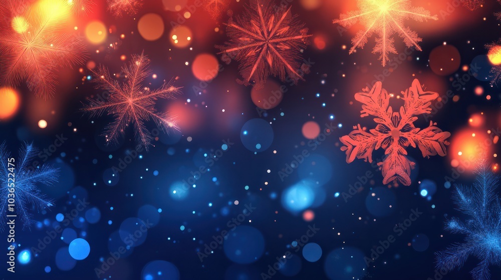 Poster christmas background design of snowflake and bokeh with light effect vector illustration
