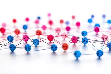 Obraz premium Colorful buttons in a web-like pattern. The photo is a conceptual image of connections and relationships.