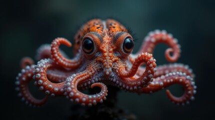 Obraz premium An octopus in a close-up studio shot, its large expressive eyes looking directly into the camera