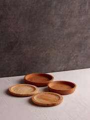 wood table mock up plate empty product business photo display circle kitchen podium object brown old