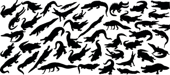 Crocodile silhouette, reptile illustration, alligator vector outline, predator animal graphic, wildlife collection. Perfect for design, education, animals, reptiles, or wildlife species