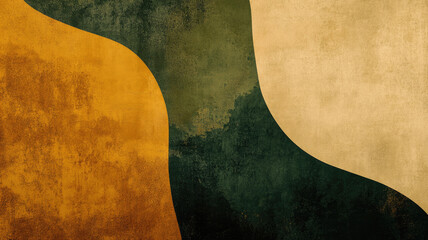 Abstract geometric art with green and mustard tones textured background