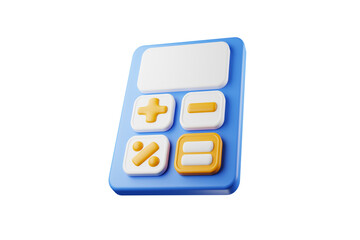 Realistic calculator icon floating in mid-air. 3D rendering.