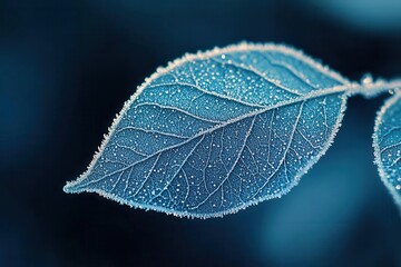 Close-up of a frost-covered leaf, Nature macro, Detail