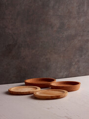 wood table mock up plate empty product business photo display circle kitchen podium object brown old