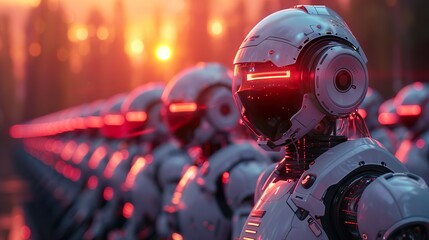 Fototapeta premium Futuristic Robot Army: A Digital Art Illustration