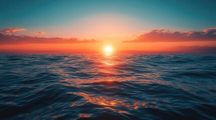 Obraz premium Serene sunset over a calm ocean, Nature, Tranquility