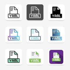 Set yaml file format icons. to clarify digital document types, file types, extensions and spreadsheets.