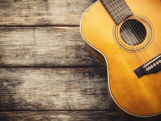Fototapeta premium Exploring the Melodic Beauty of Acoustic Guitars on Rustic Wooden Surfaces