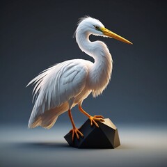 White baby egret standing on a rock. generative ai.