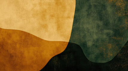 Abstract geometric art with green and mustard tones textured background