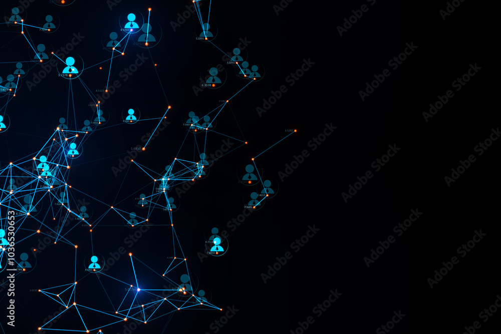 Aufkleber blank dark background with space for your advertising poster or text and digital blue user icons and