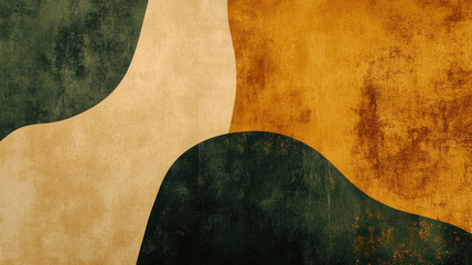 Abstract geometric art with green and mustard tones textured background
