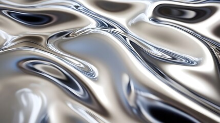Flowing Silver Metallic Liquid Waves Abstract Digital Art Background