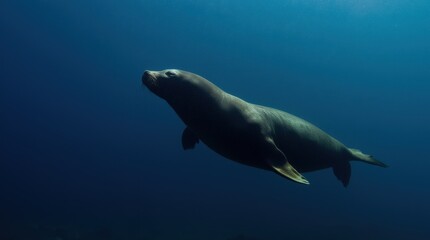 Obraz premium A beautiful shot of a sea lion under the water