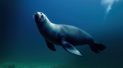 Obraz premium A beautiful shot of a sea lion under the water