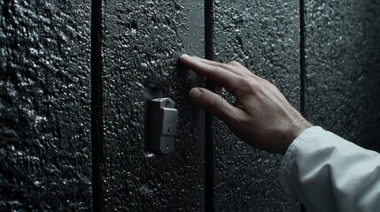 Locksmith working on a metal door, using tools to fix the lock, illustrating professional repair and security services in action
