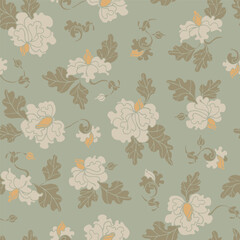 Seamless floral pattern. Stylized buds with leaves.