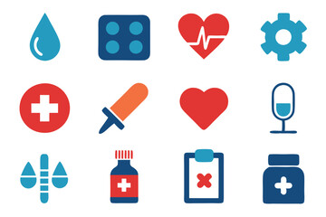 Fototapeta premium A versatile set of medicine and healthcare icons including medication, doctors, Medicare, and medical tools. Perfect for healthcare apps, websites, and educational designs. 
