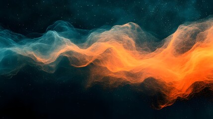 Fototapeta premium Fiery Teal and Orange Gradient Waves with Grainy Retro Texture Background Banner