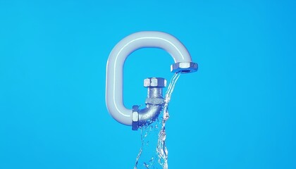Water escaping from a broken U-shaped pipe, symbolizing the urgency of plumbing repair and maintenance in household settings