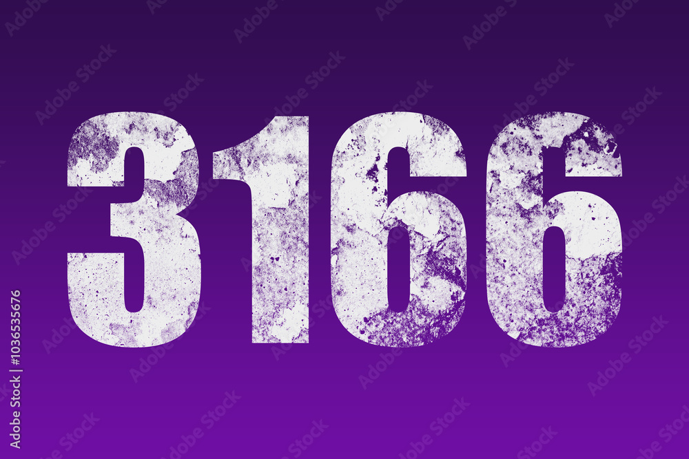 Wall mural flat white grunge number of 3166 on purple background.